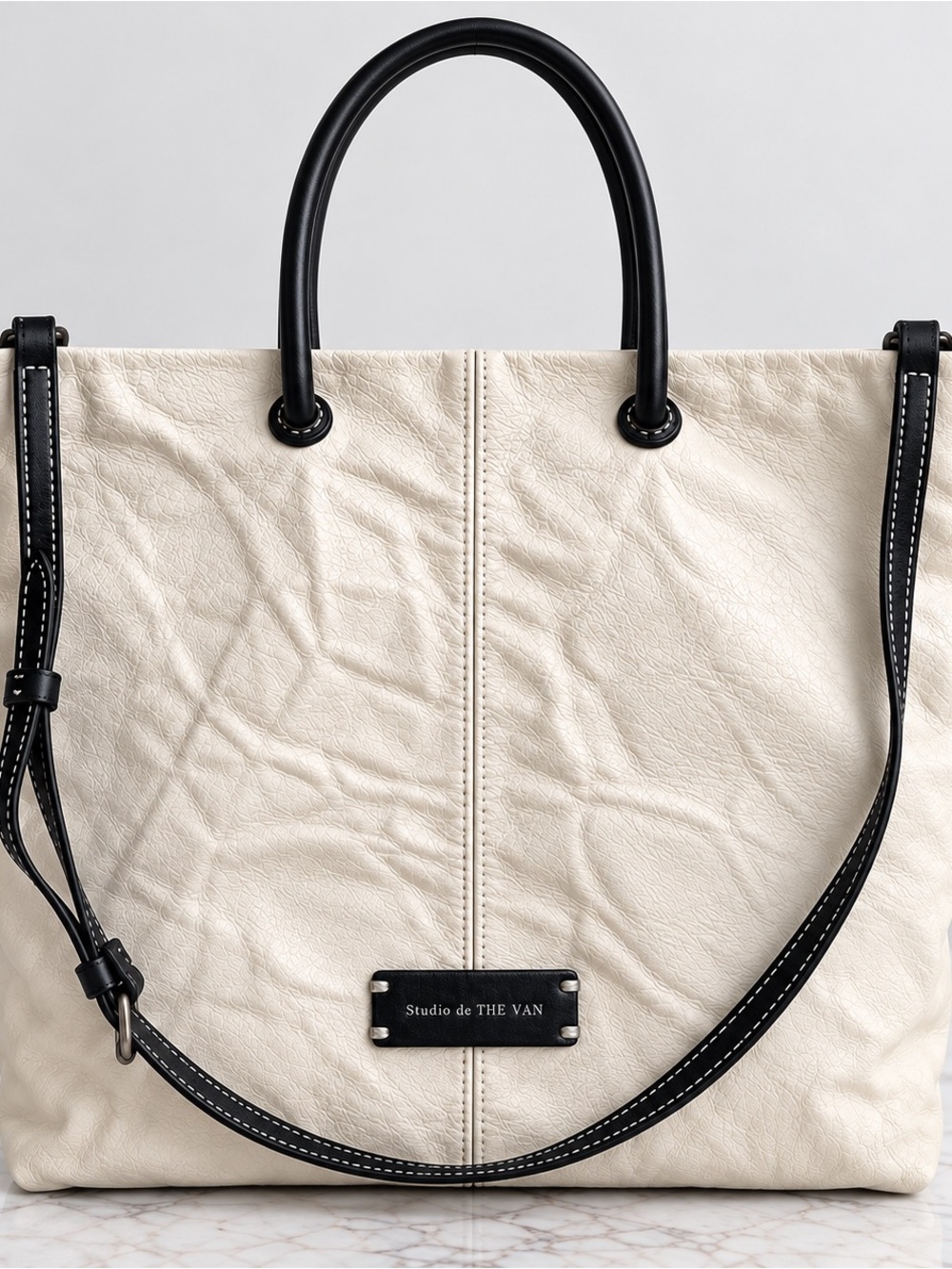 Studio de The Van Korean Genuine Leather Cream Tote Bag Made in Korea